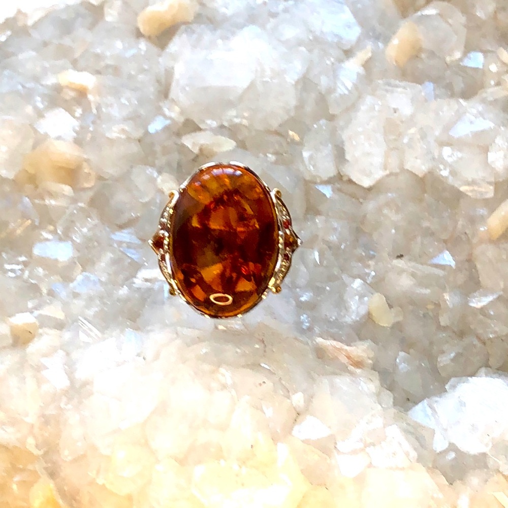 Baltic Amber, Citrine, Sterling Silver, 18K Plating Ring By Gems En Vogue - Picture 5 of 16
